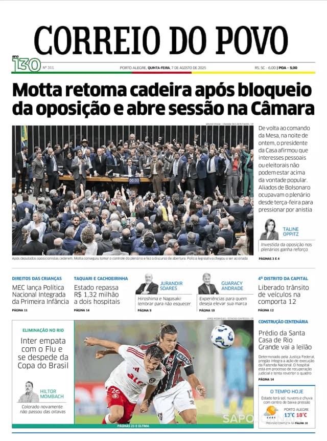 Capa jornal Correio do Povo 2025-08-07