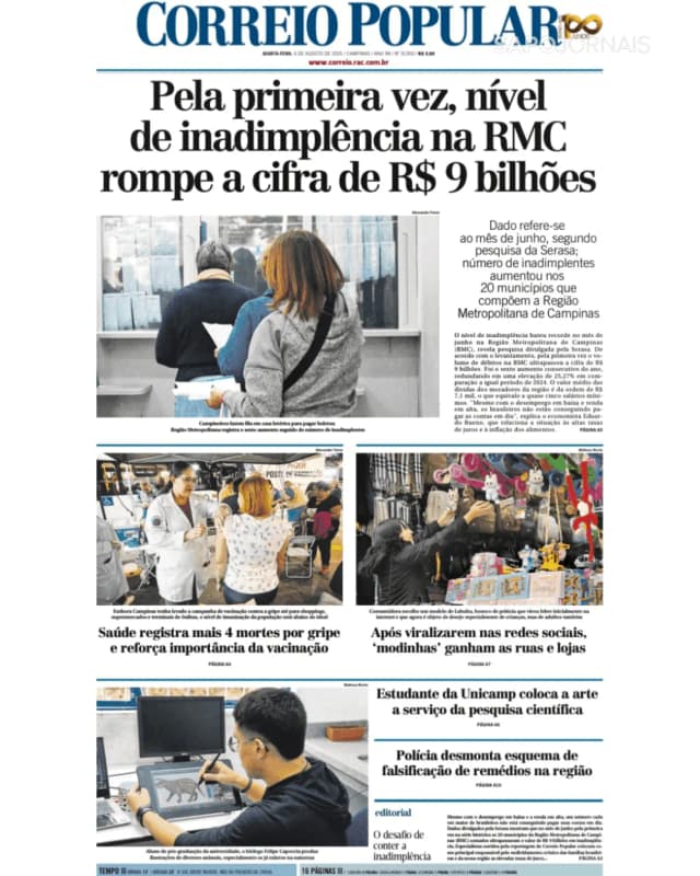 Capa jornal Correio Popular 2025-08-06