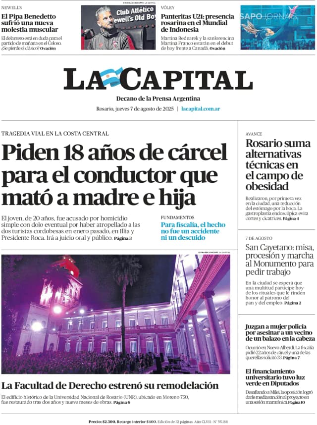 Capa jornal La Capital 2025-08-07
