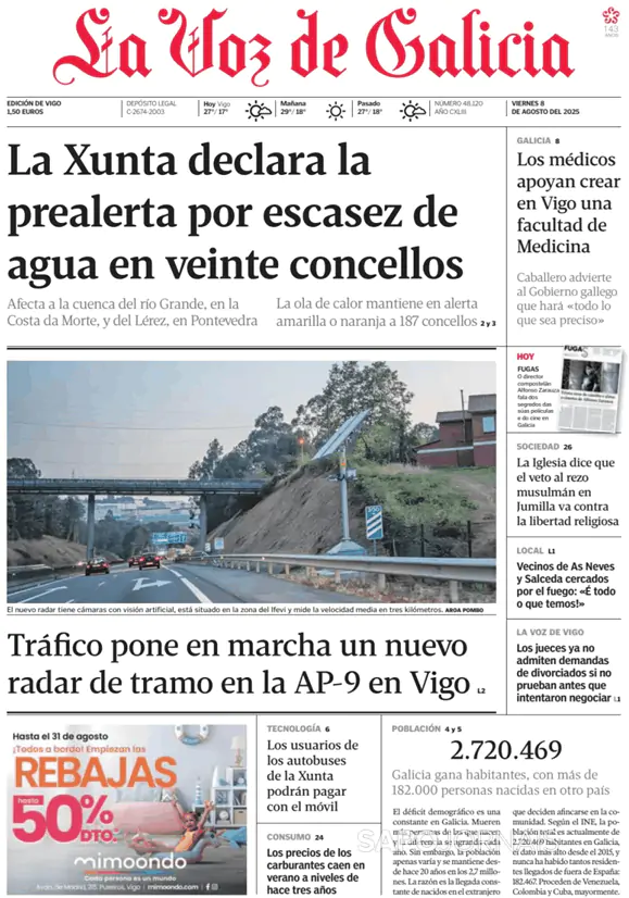 Capa jornal El Comercio La Voz de Avilés 2025-08-08