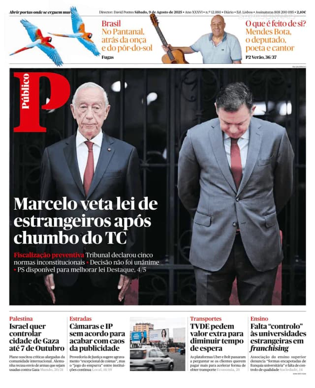 Capa jornal Público 2025-08-09