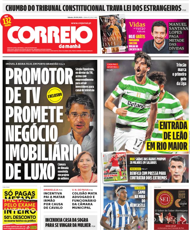 Capa jornal Correio da Manhã 2025-08-09