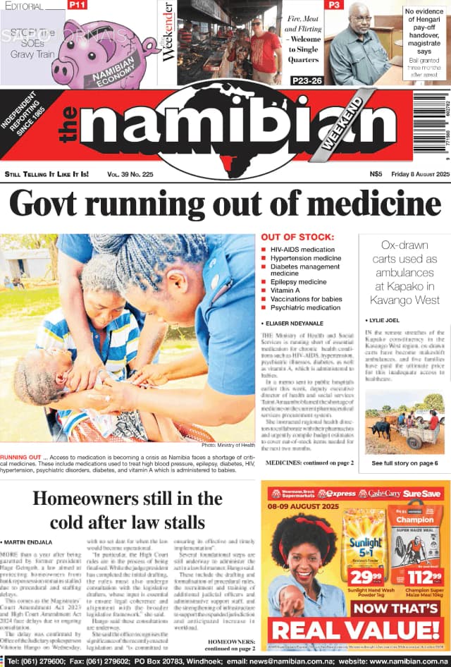 Capa jornal The Namibian 2025-08-08