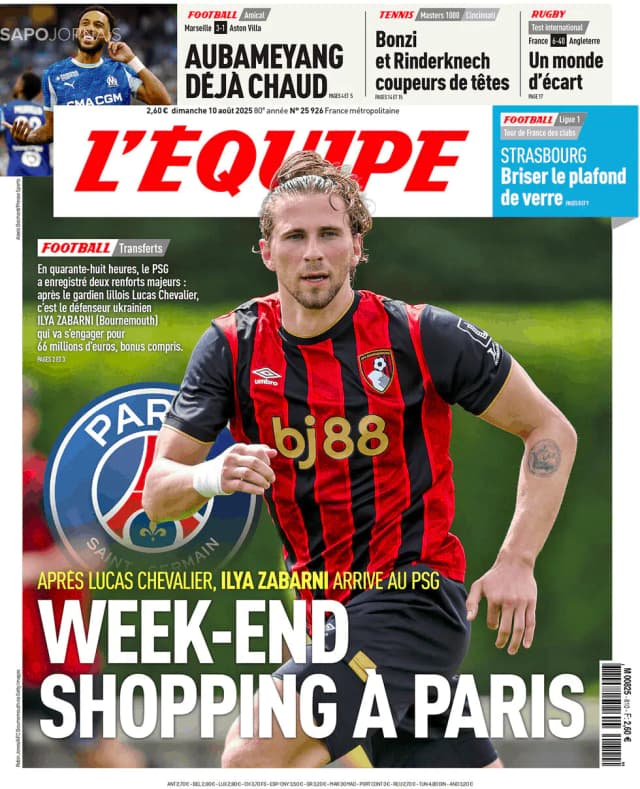 Capa jornal L'Équipe 2025-08-10