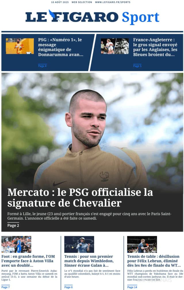 Capa jornal Le Figaro Sport 2025-08-10