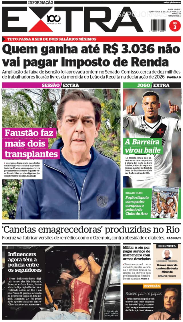 Capa jornal Extra 2025-08-08
