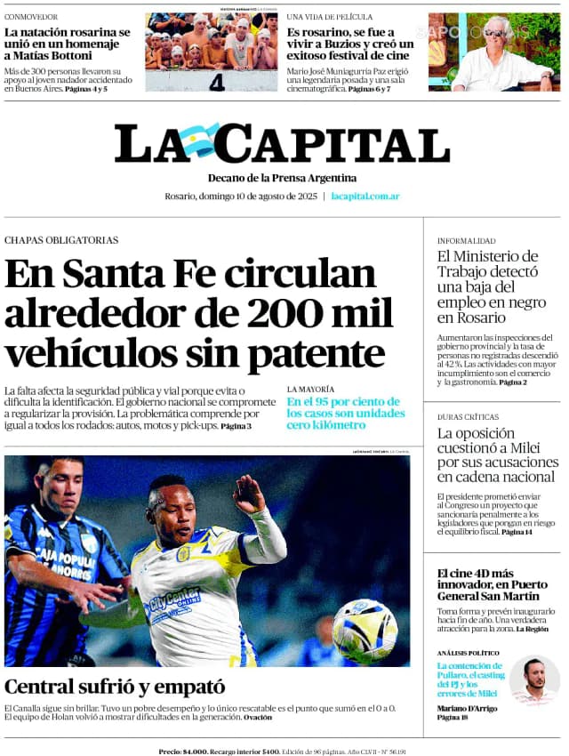 Capa jornal La Capital 2025-08-10