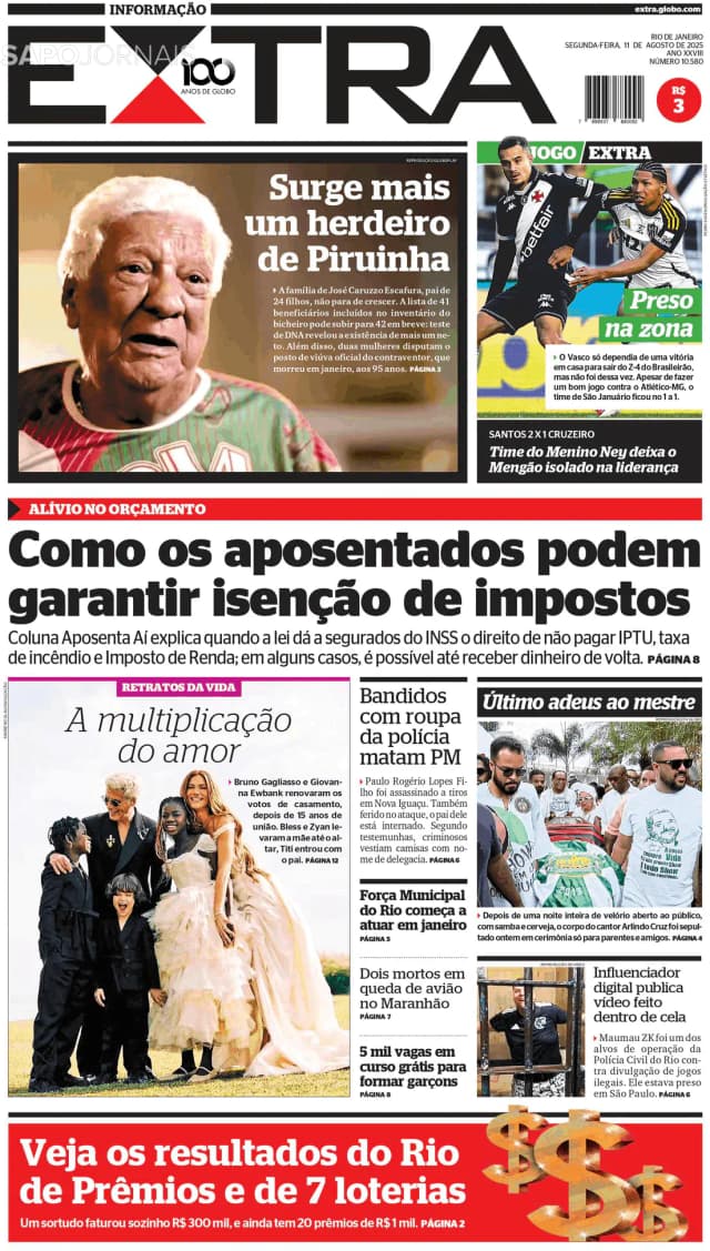 Capa jornal Extra 2025-08-11