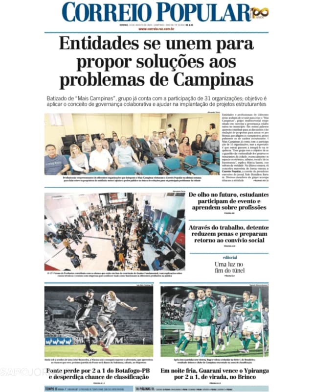 Capa jornal Correio Popular 2025-08-10
