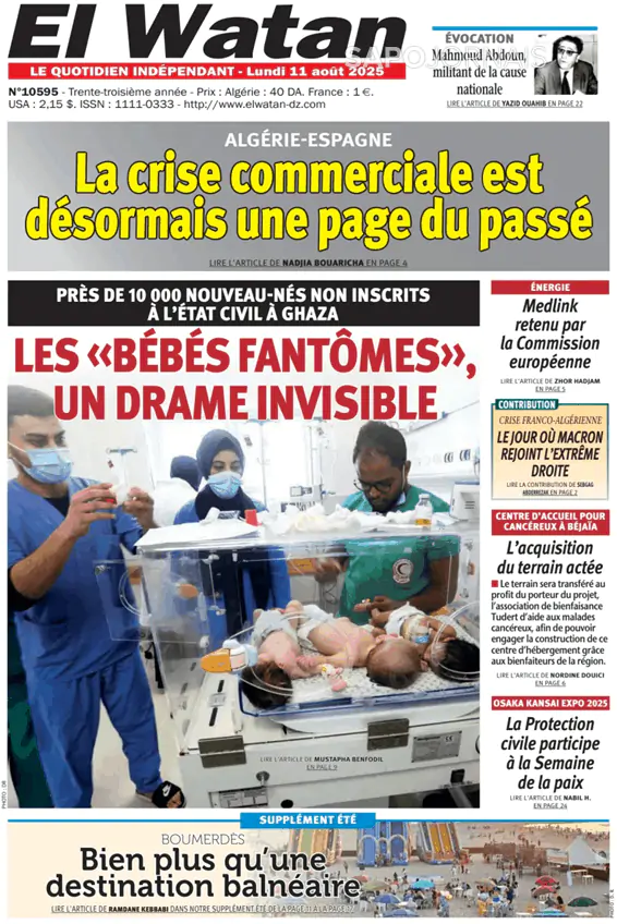 Capa jornal El Watan 2025-08-11