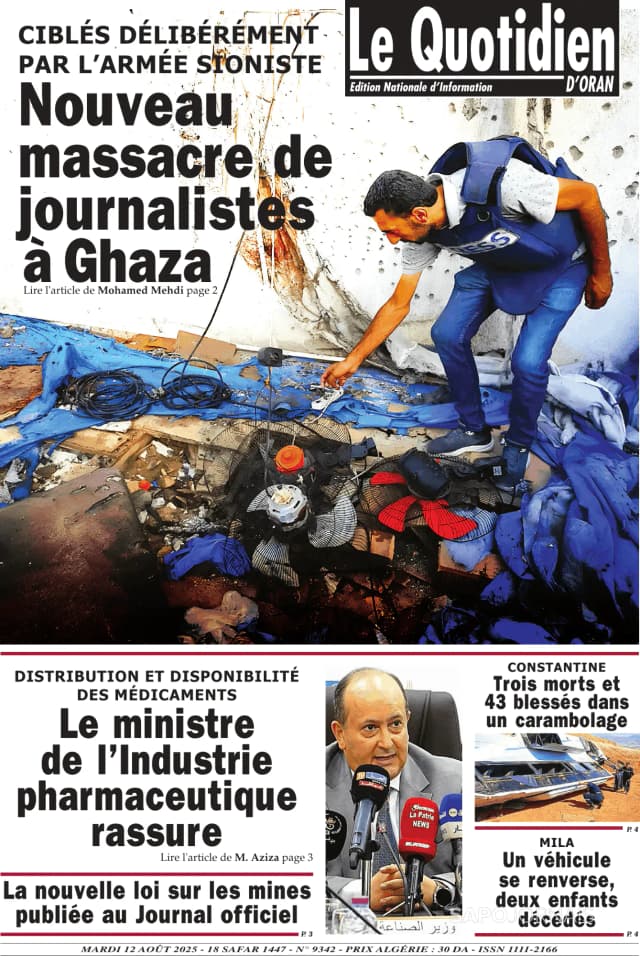 Capa jornal Le Quotidien D’Oran 2025-08-12