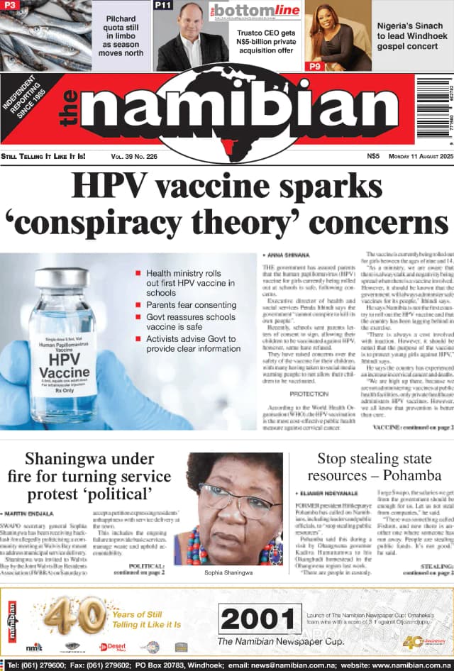 Capa jornal The Namibian 2025-08-11