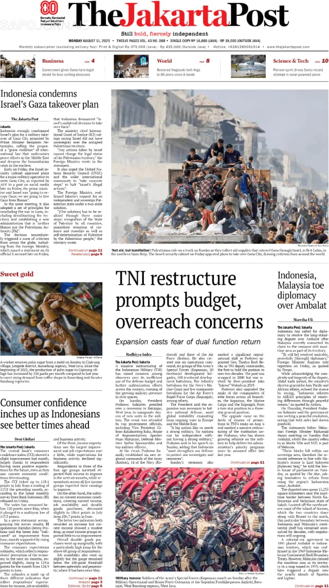 Capa jornal The Jakarta Post 2025-08-11