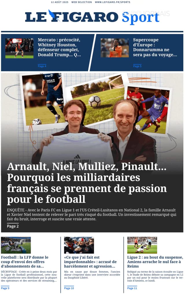 Capa jornal Le Figaro Sport 2025-08-12