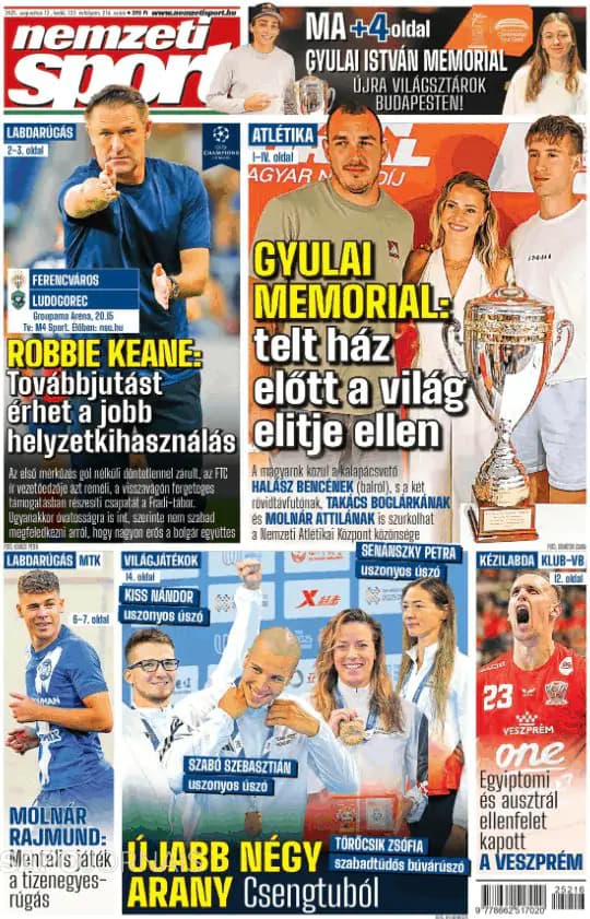 Capa jornal Nemzeti Sport 2025-08-12